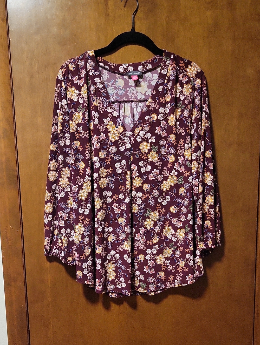 Vince Camuto Burgundy Cream Floral Boho Blouse L
